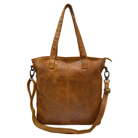 Washed Leather Zipper Women's Shopper