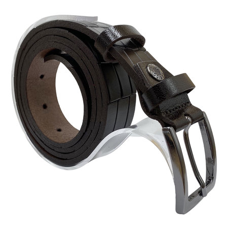 Riem Dames - Riem Heren 3 cm Donkerbruin Leer met Print
