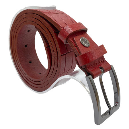 Riem Dames - Riem Heren 3 cm Rood Leer met Print