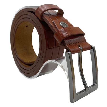 Riem Dames - Riem Heren 3.5 cm Lichtbruin Leer met Print