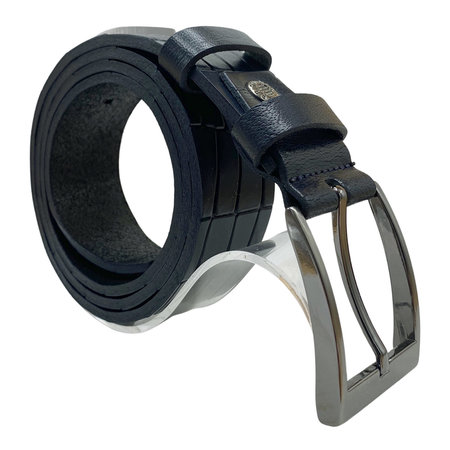 Riem Dames - Riem Heren 3.5 cm Donkerblauw Leer met Print