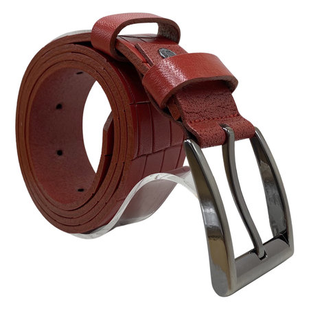 Riem Dames - Riem Heren 4 cm Rood Leer met Kroko Print