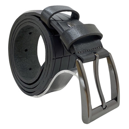 Riem Dames - Riem Heren 4 cm Grijs Leer met Kroko Print