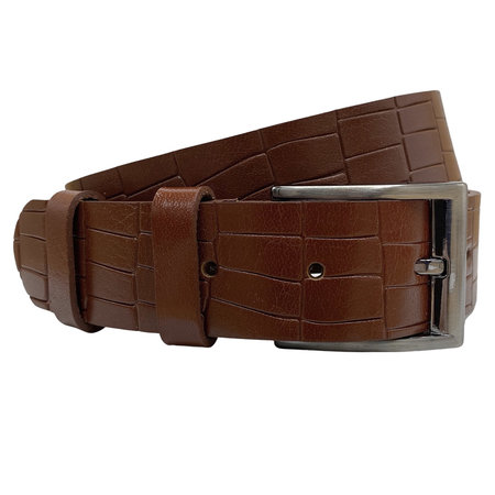 Riem Dames - Riem Heren 4 cm Lichtbruin Leer met Kroko Print