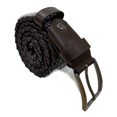 Riem Heren - 3.5 cm breed - Donkerbruin Gevlochten Leer