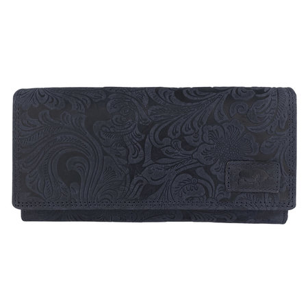 Dames Portemonnee met Bloemenprint Donkerblauw Leer