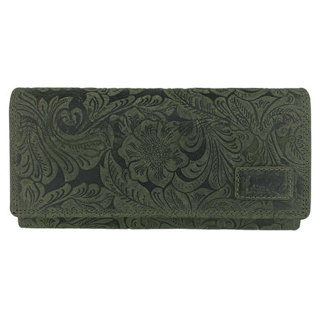 Leren Dames Portemonnee met Bloemenprint Groen