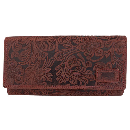Leren Dames Portemonnee met Bloemenprint Rood