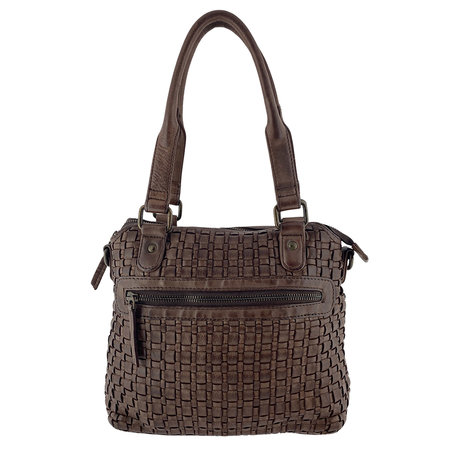 Shoulder Bag Braided and Washed Dark Brown Leather