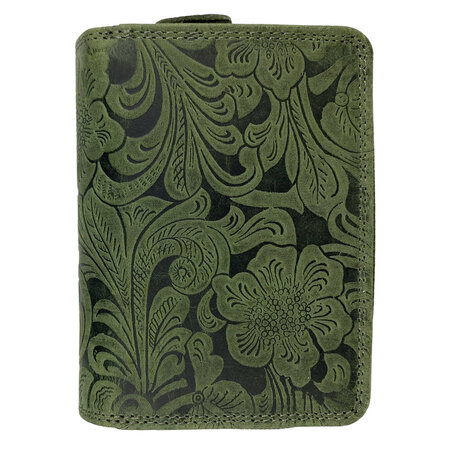 Dames Portemonnee met Bloemenprint van Groen Leer