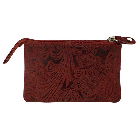 Sleuteletui Sleuteltasje van Rood Leer met Bloemenprint