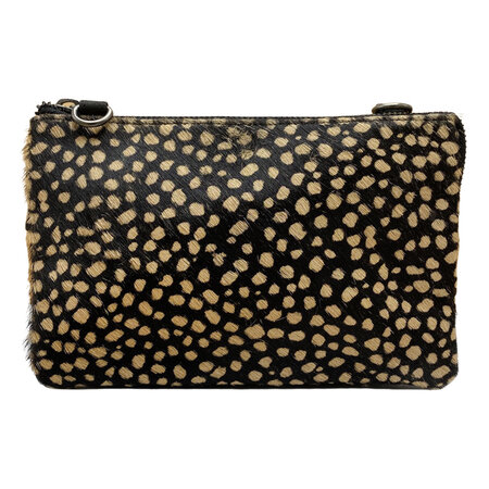 Leren Schoudertasje van Zwart Leer met Cheetah Print