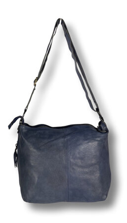 Schoudertas crossbody tas dames vintage look echt leer donkerblauw