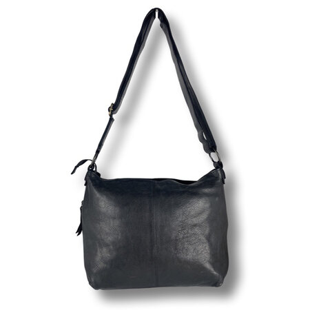 Schoudertas crossbody tas dames vintage look echt leer zwart