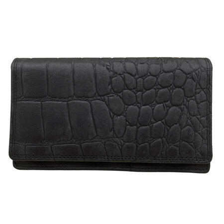 Croco-print Leren Dames Portemonnee van Zwart Leer
