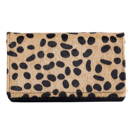 Dames portemonnee van zwart leer met cheetah print