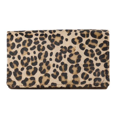 Dames portemonnee zwart leer met luipaard print