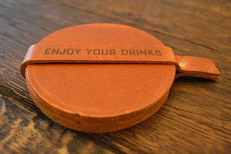 Set van 6 echt lederen Cognac onderzetters