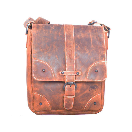 Naturel leren dames schoudertas crossbody cognac bruin