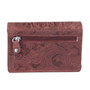 Dames portemonnee met bloemenprint van rood rundleer