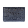 Donkerblauw rundleren dames portemonnee met bloemenprint