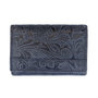 RFID Dames Portemonnee - Donkerblauw Leer -Bloemenprint