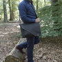 Black Leather Messenger Bag With Flap - XL