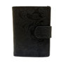 Leren Mini Portemonnee Zwart met Card Protector en Bloemenprint