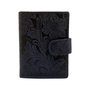 Leren Mini Portemonnee Donkerblauw met Card Protector en Bloemenprint