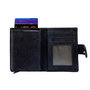 Leren Mini Portemonnee Donkerblauw met Card Protector en Bloemenprint