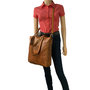 Washed Leather Zipper Women's Shopper
