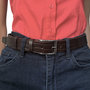 Riem Dames - Riem Heren 3 cm Donkerbruin Leer met Print