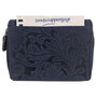 Dames Portemonnee met Bloemenprint van Donkerblauw Leer