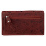 Ruime RFID dames portemonnee van rood leer met een bloemenprint