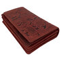 Ruime RFID dames portemonnee van rood leer met een bloemenprint
