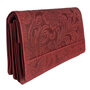 RFID Dames Portemonnee - Rood Leer - Bloemenprint